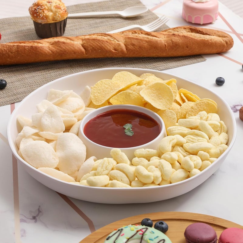 ZAROCRUS Chip and Dip Serving Set Divided Serving Platter Appetizers and Cheeses Serving Tray White Compartment Dishes for Party, Christmas, Dessert, Fruit, Candy, 13-inch Set of 2 - Image 2